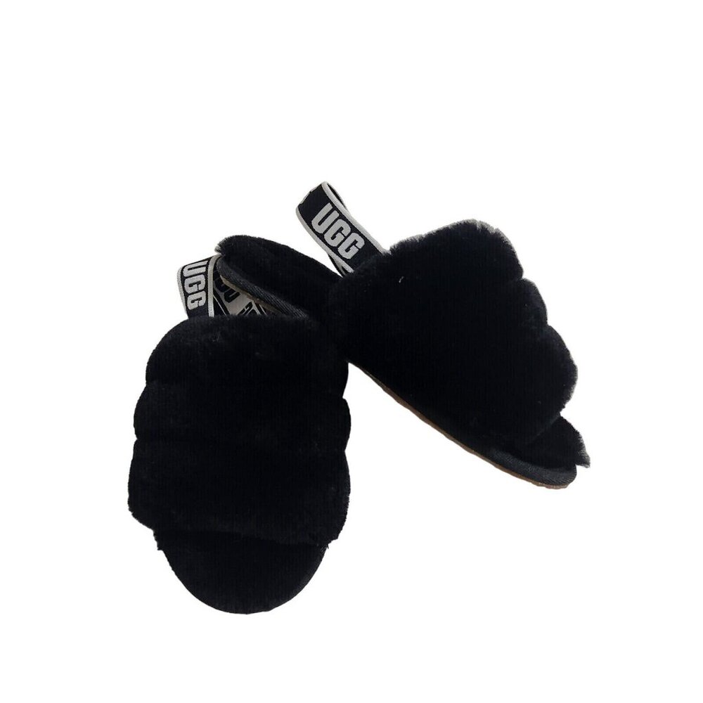 UGG Slippers Fluff Yeah Toddler Size 10 Fuzzy Black House Shoes 188 - Picture 3 of 9